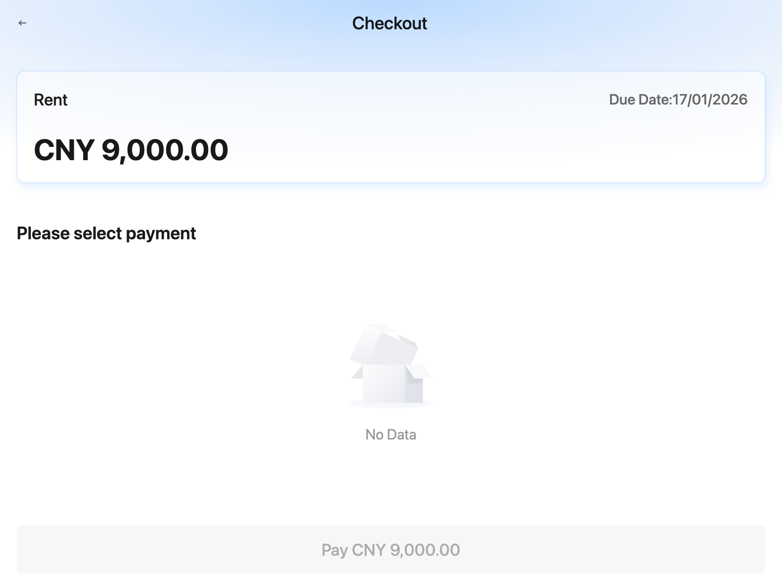 Checkout counter with the current payment-method state