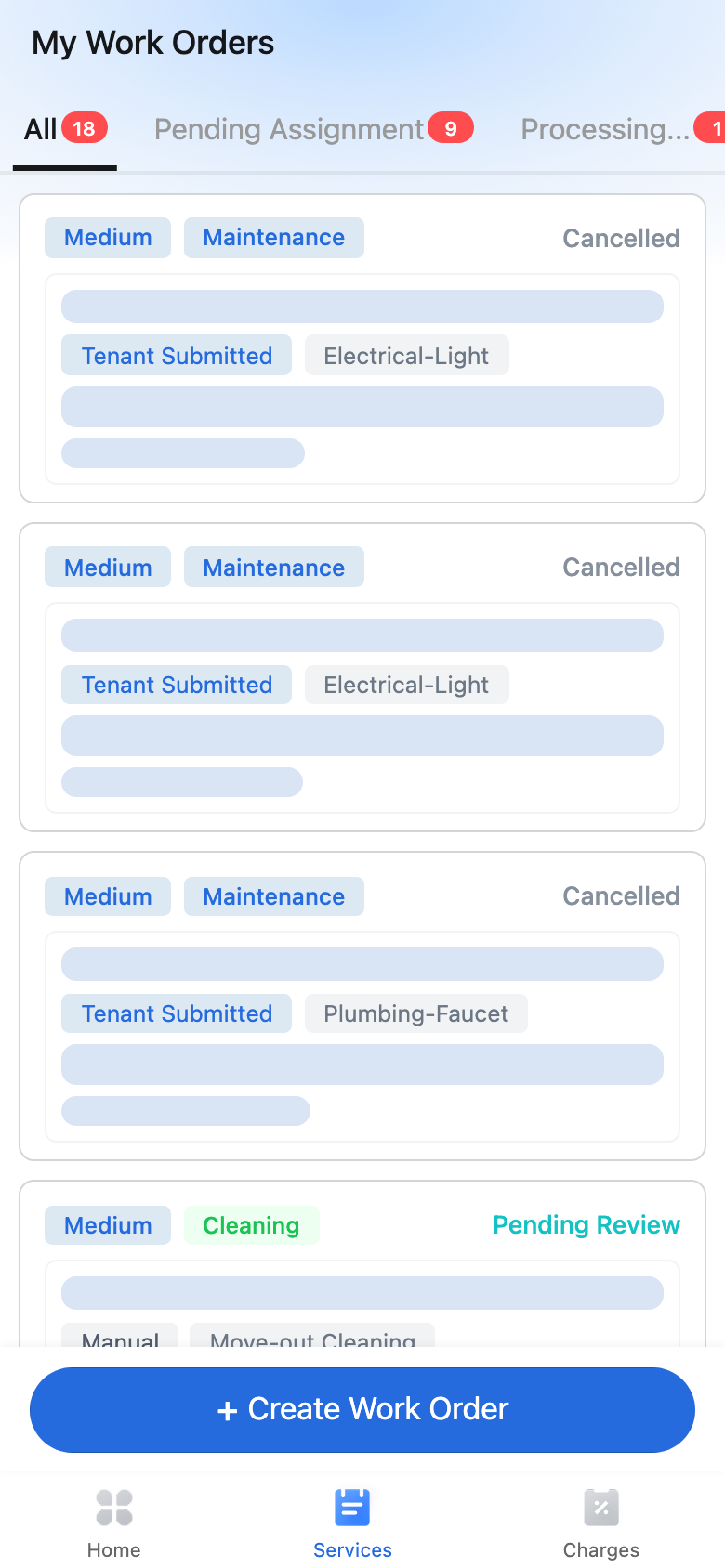 My Work Orders list