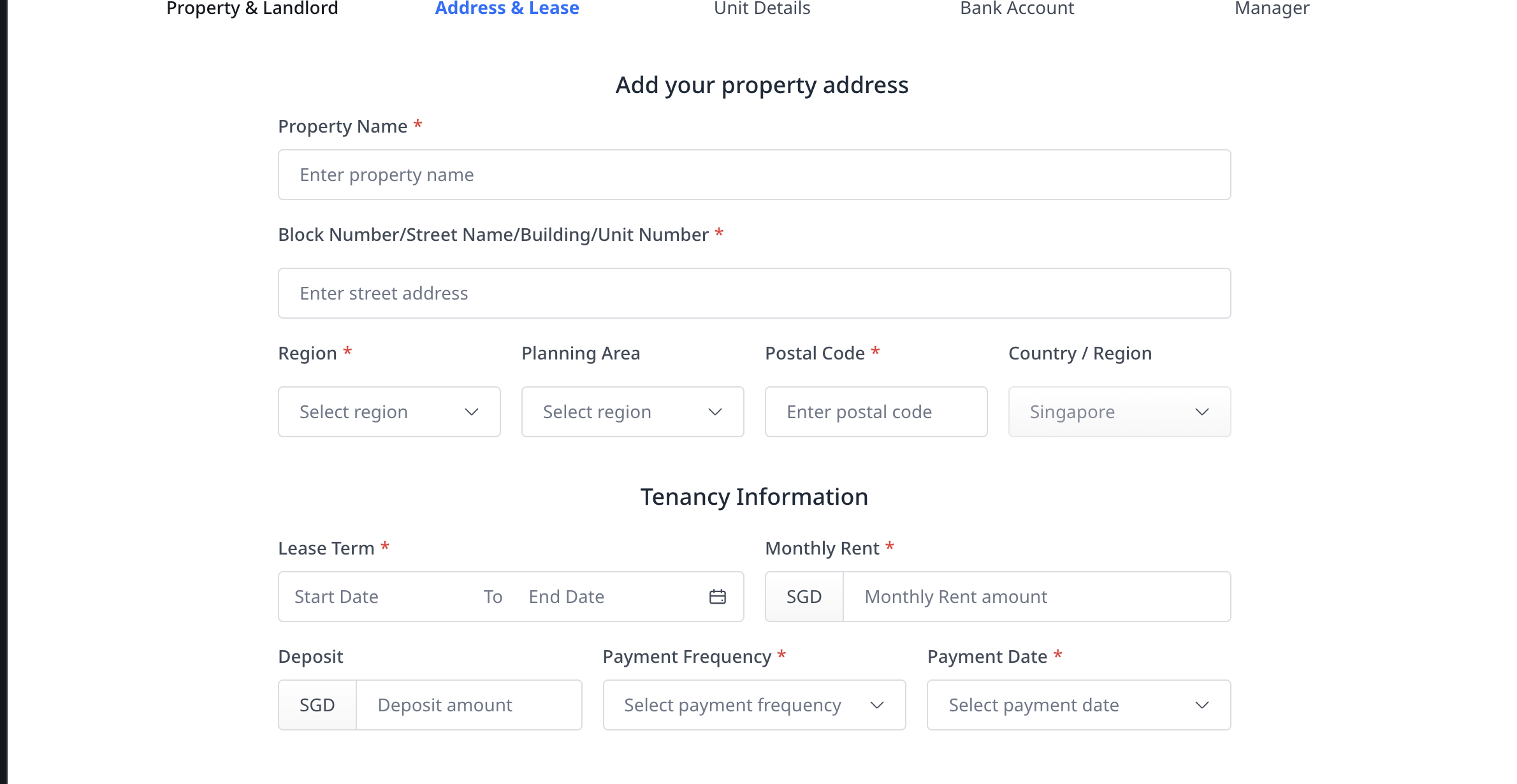 Add Property tenancy information
