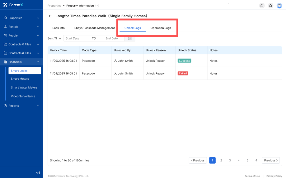 Open the smart lock detail page in Web