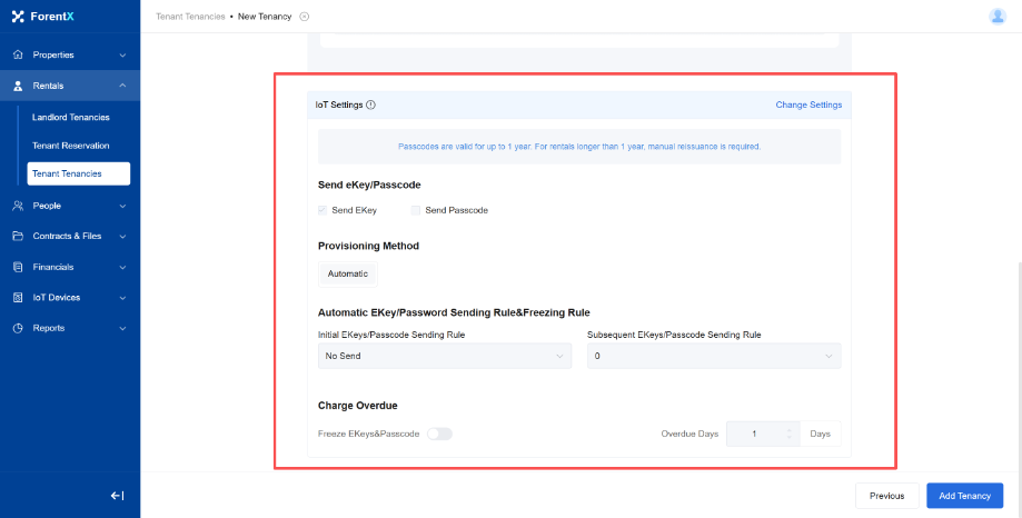 Open IoT settings for the property or unit