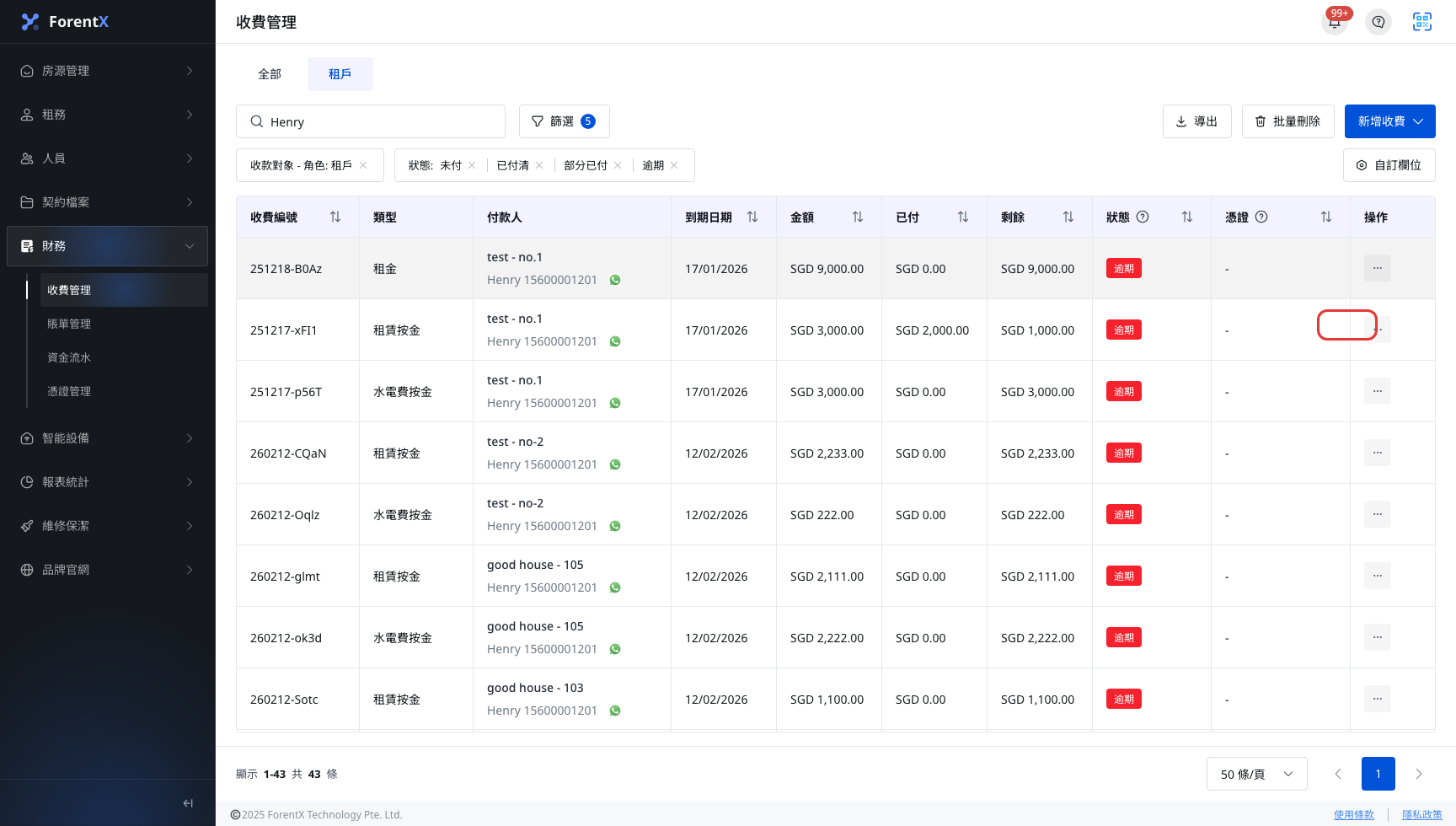 收費管理的編輯入口