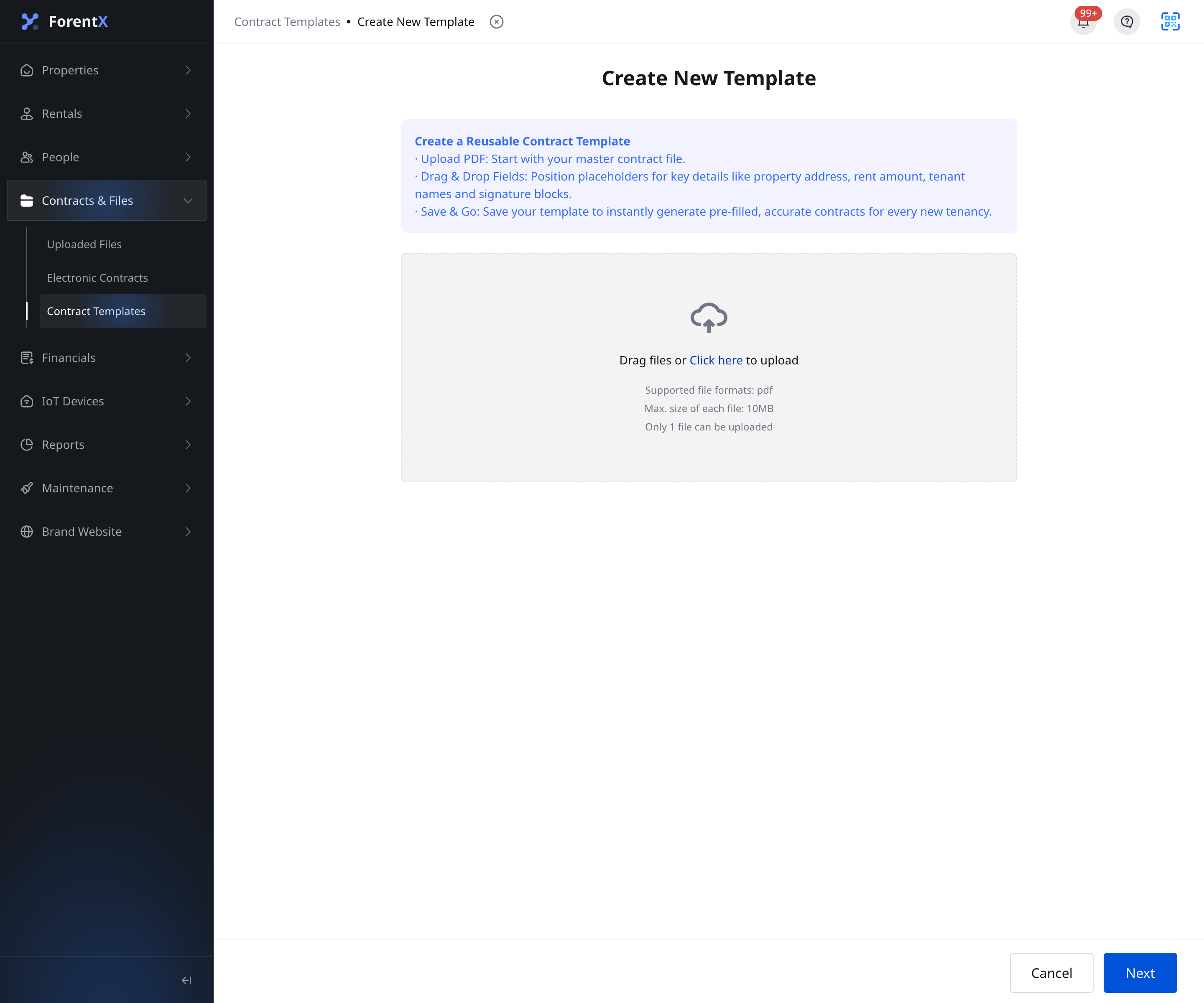 Create Template Upload Step