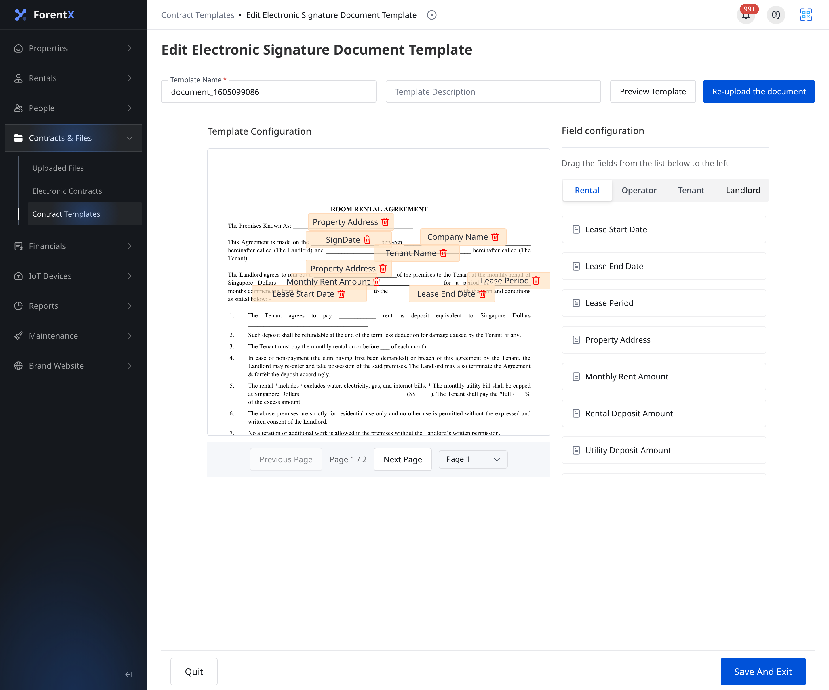 Edit Template Configuration