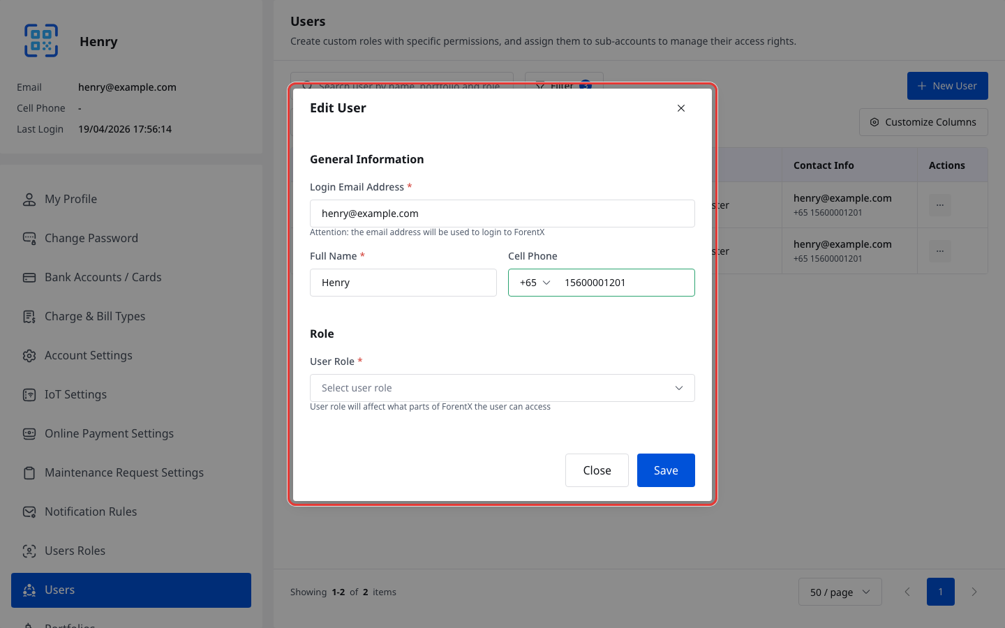 Edit User Dialog