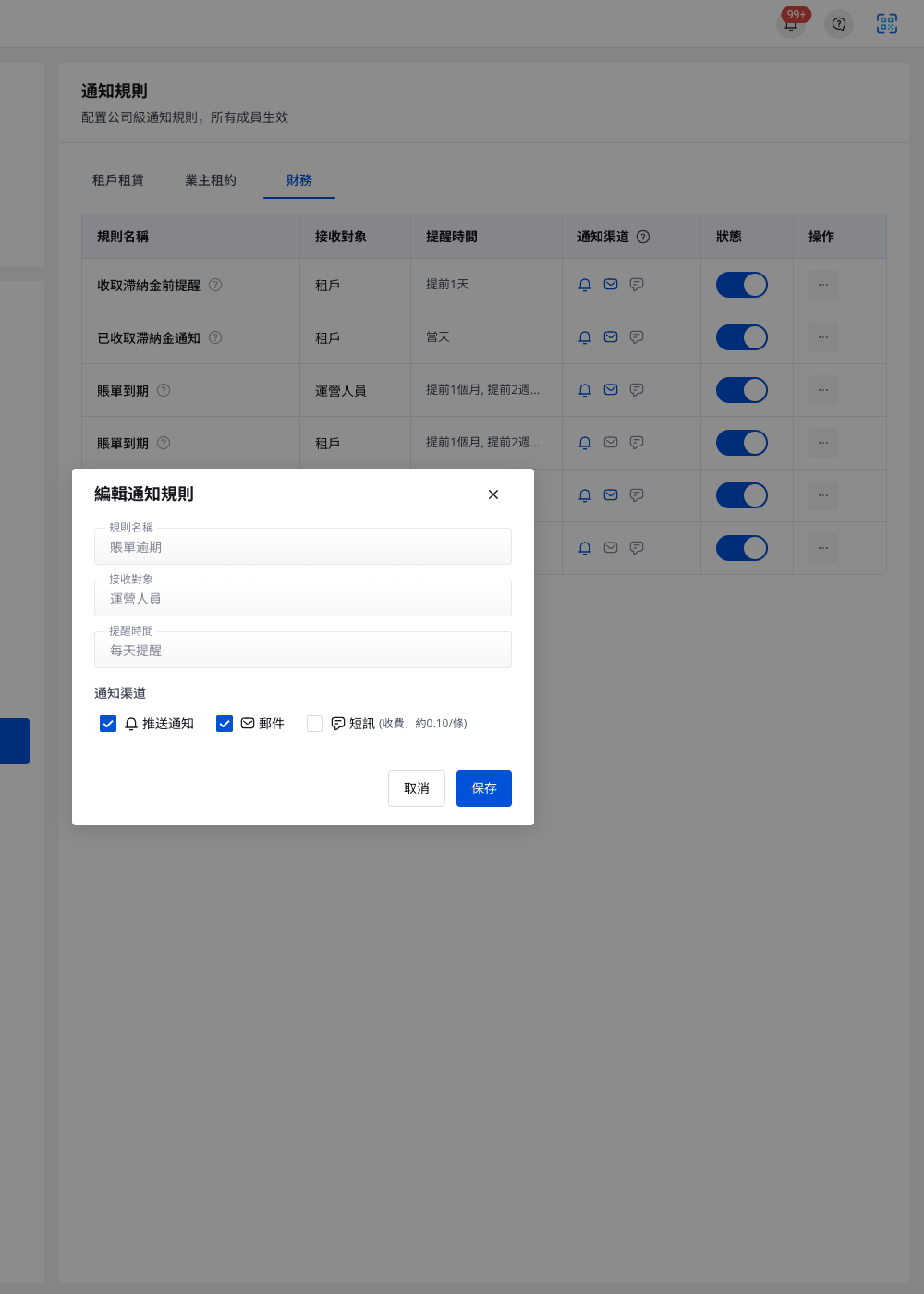通知規則 - 財務