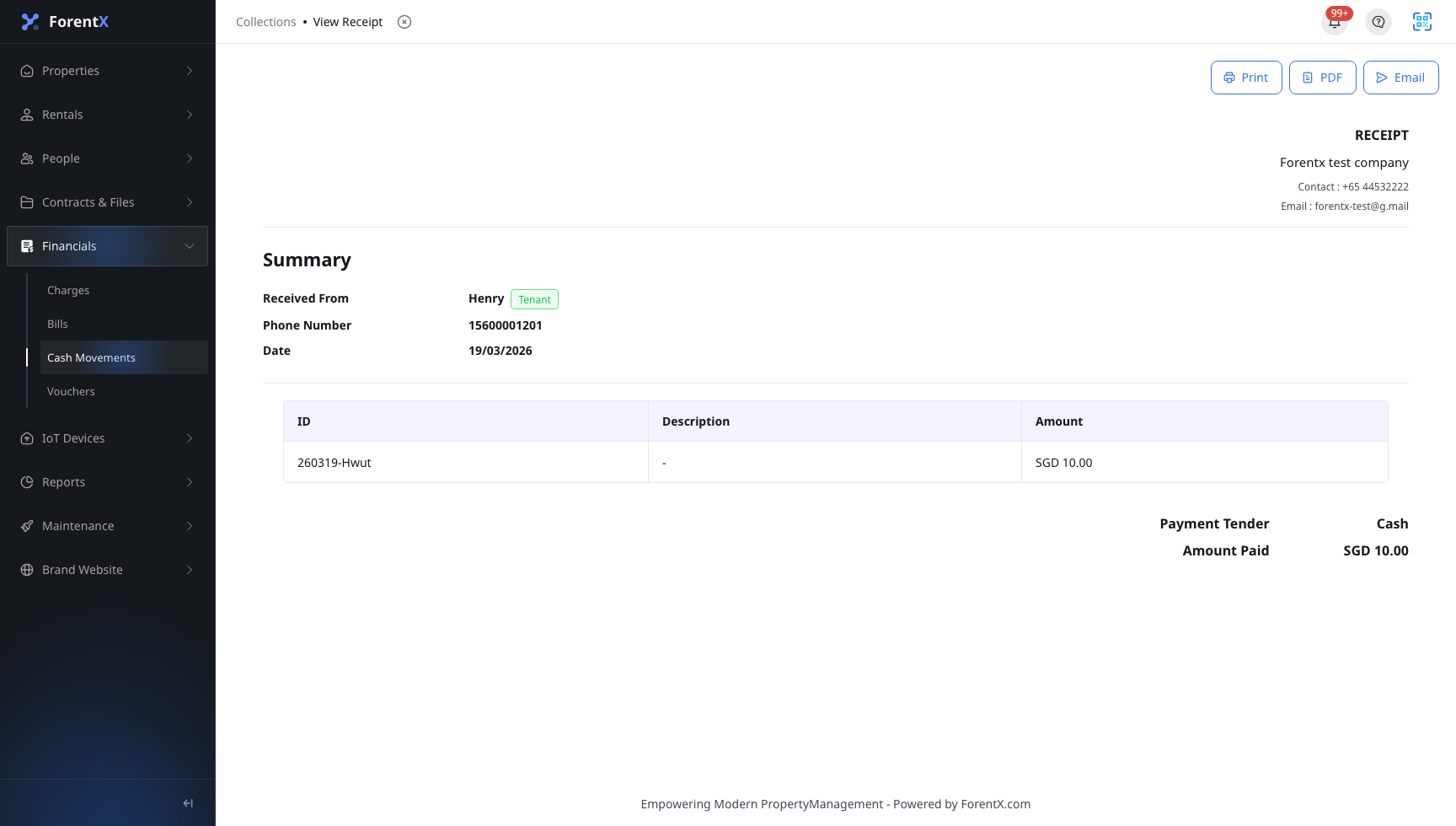 Incoming payment receipt actions