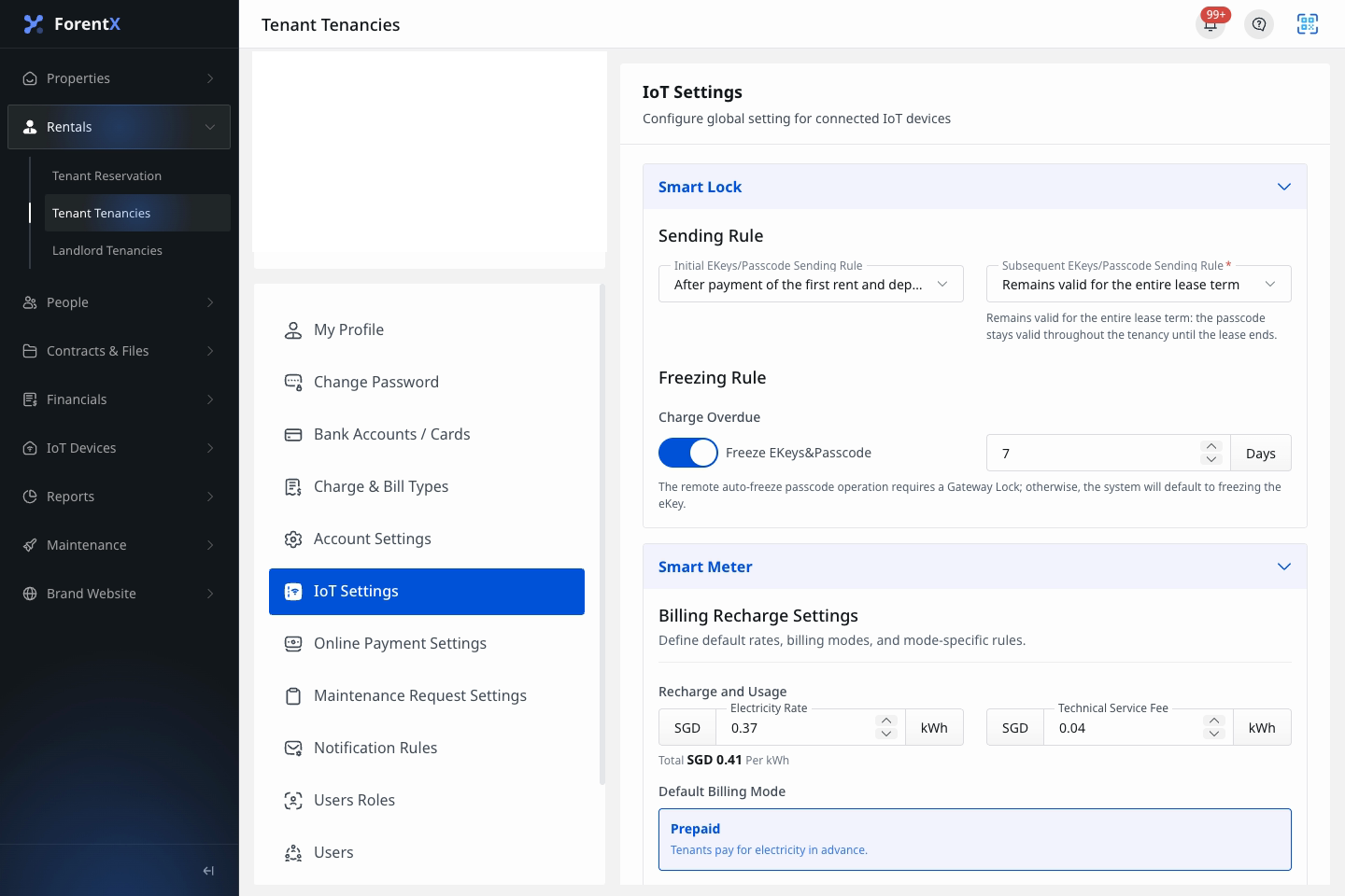 Smart lock global settings page