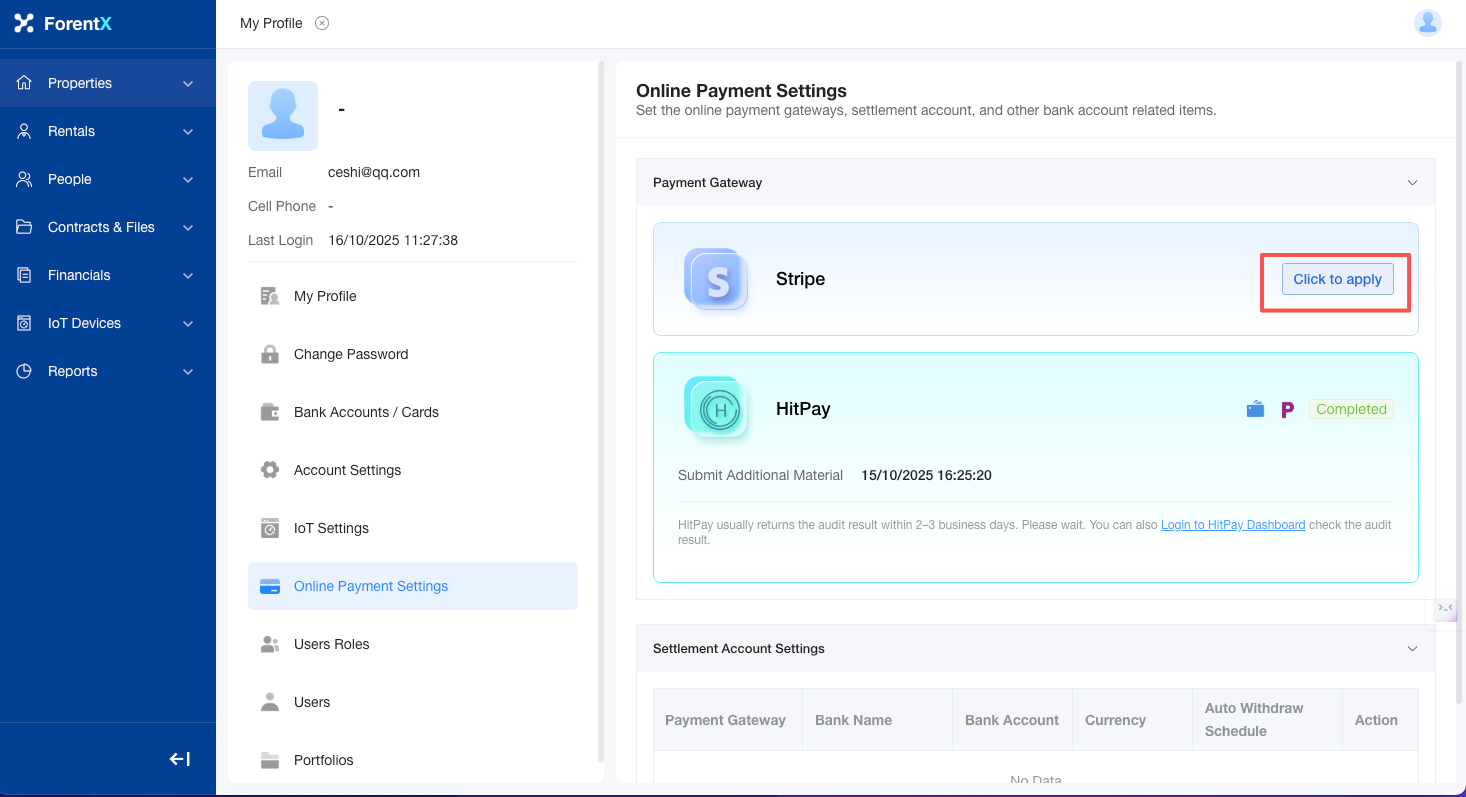 Stripe application entry