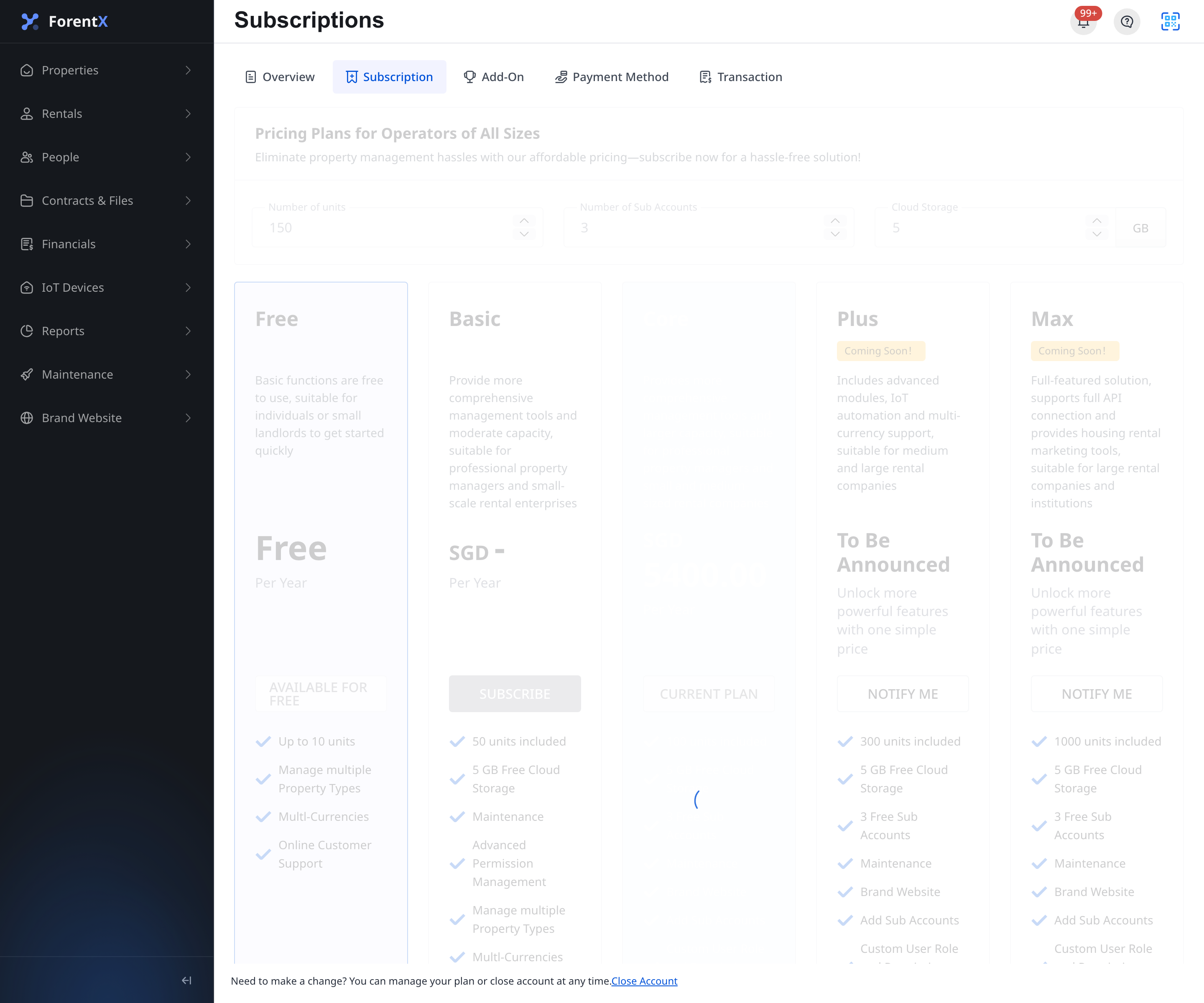 Subscription plan overview
