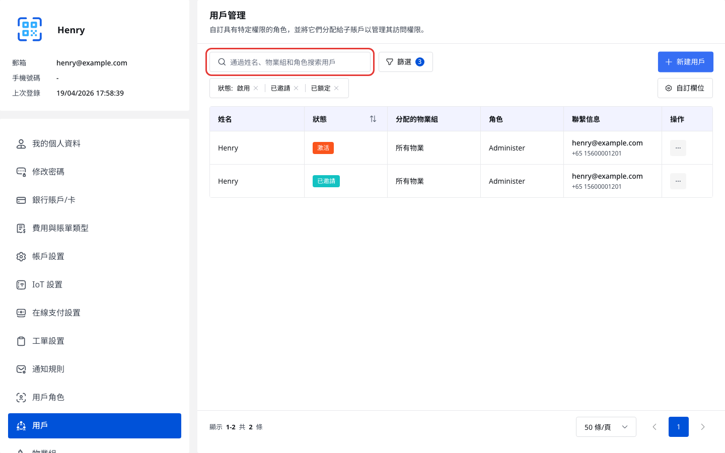 用戶列表總覽