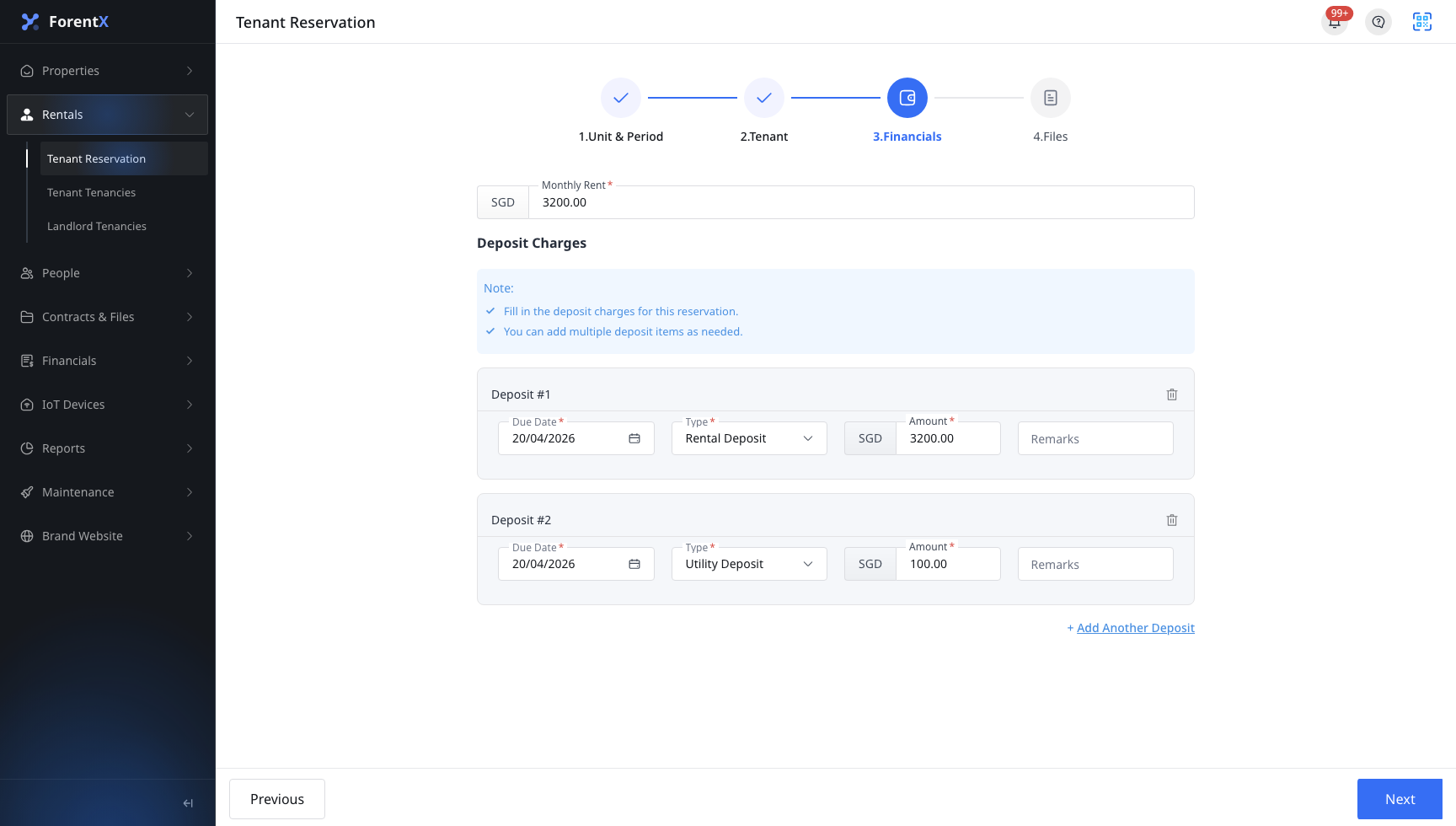 Web reservation financials step