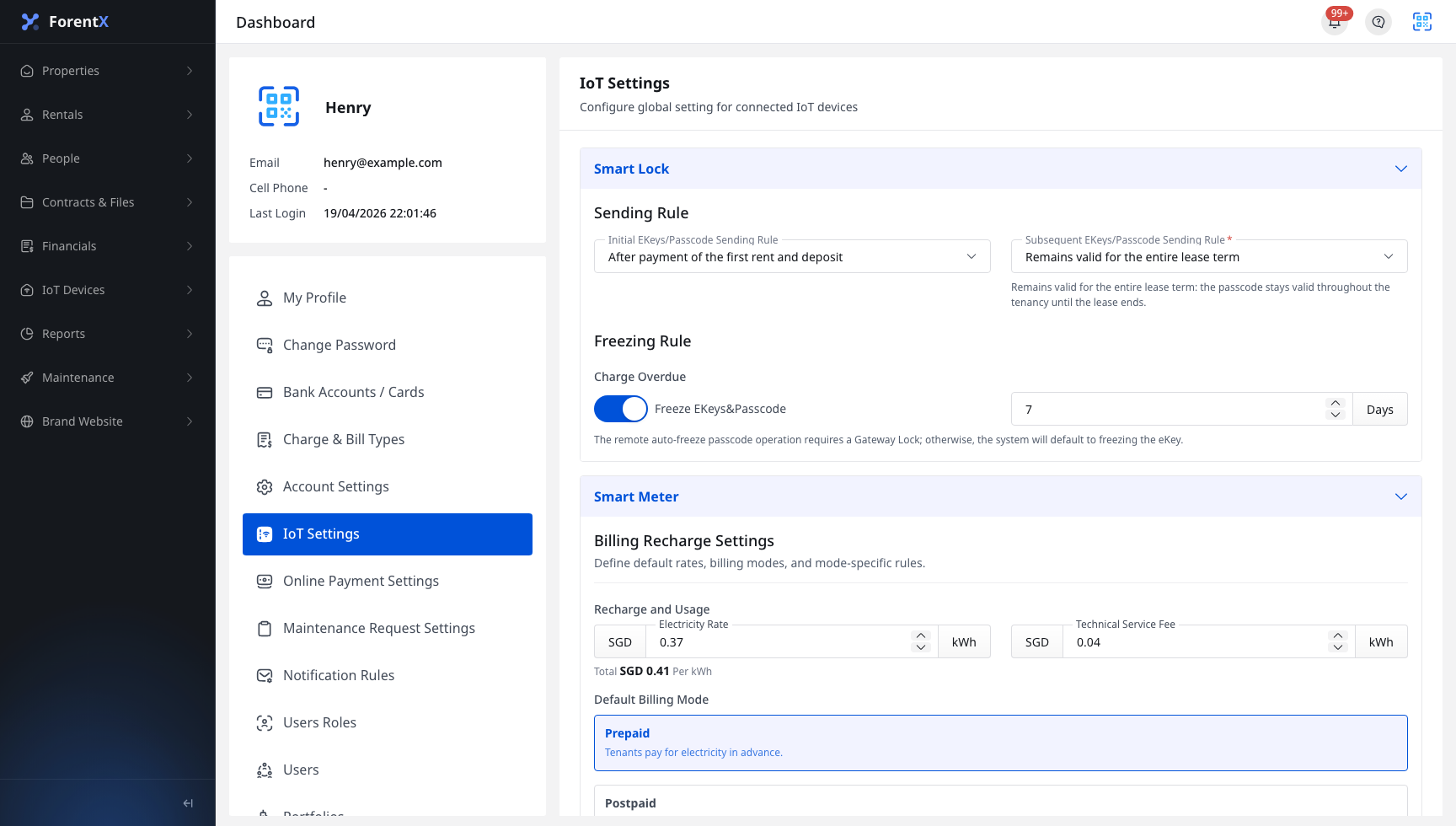 Web entry to IoT Settings
