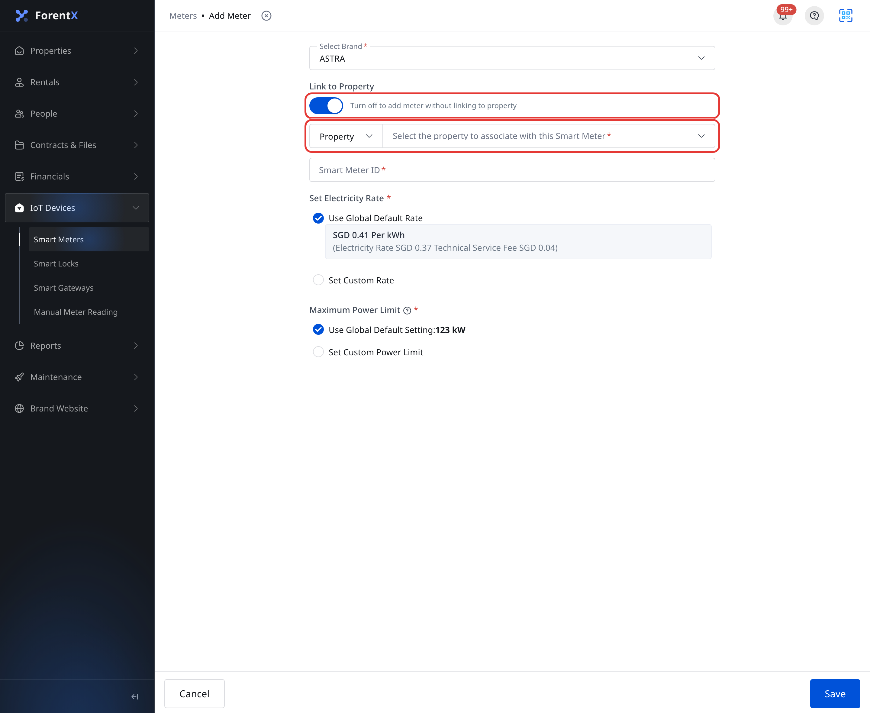 Web Add Meter form