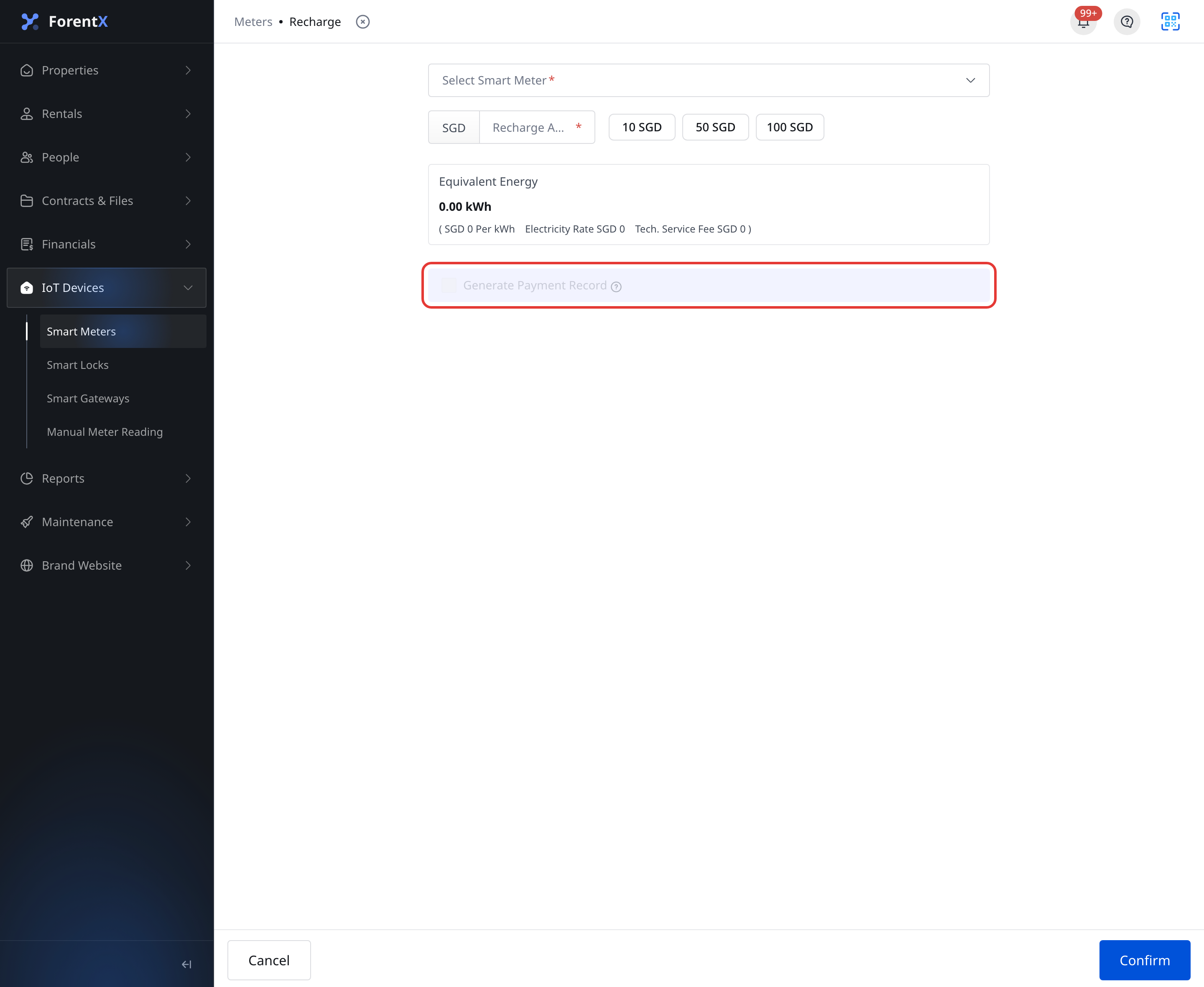 Web generate payment record section