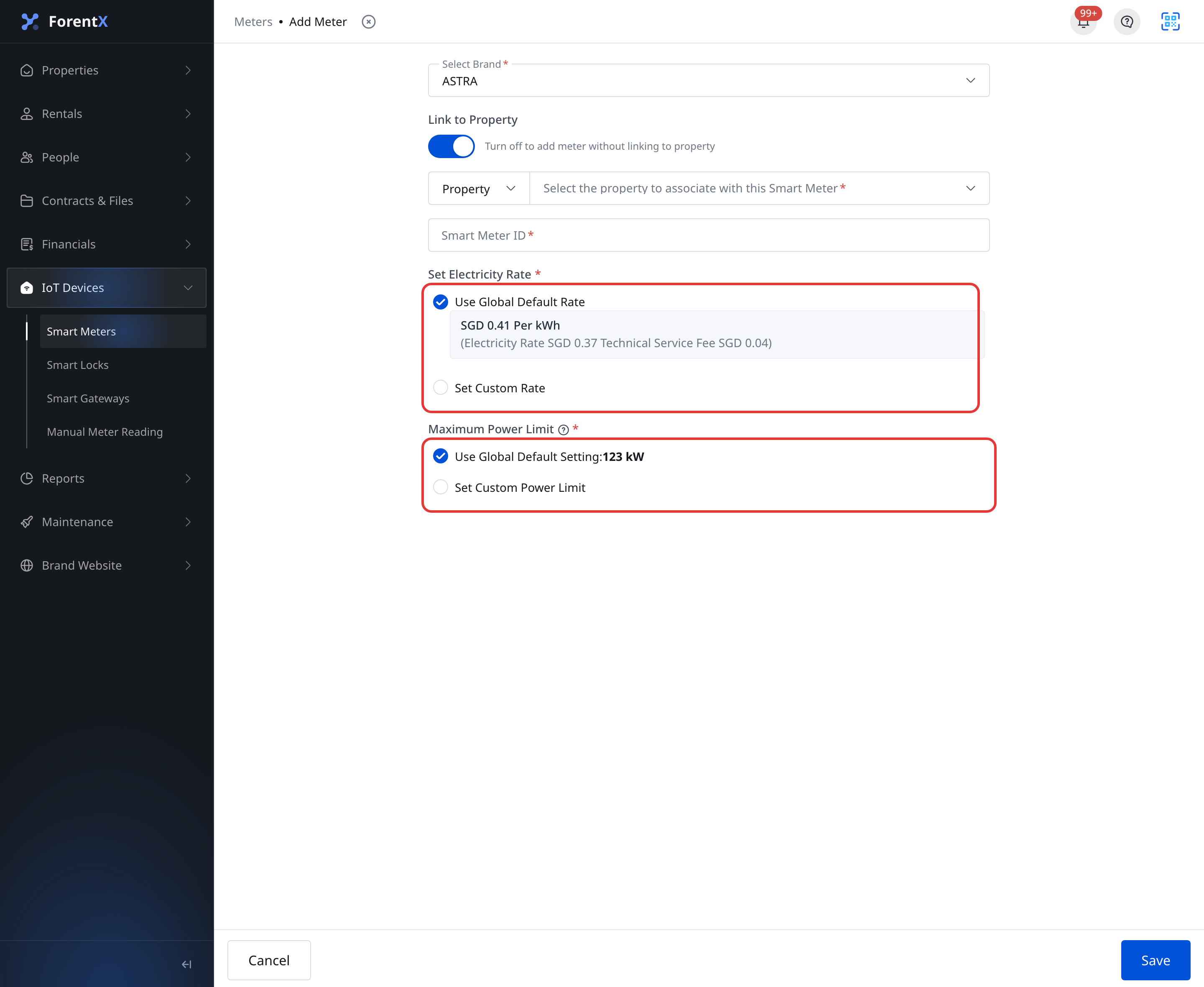 Web Smart Meter settings